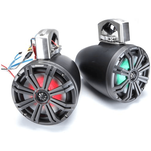 KICKER Marine 8" Wakeboard Tower Speakers With LED Lighting Charcoal Black, Pair (45KMTC8) - Extreme Electronics