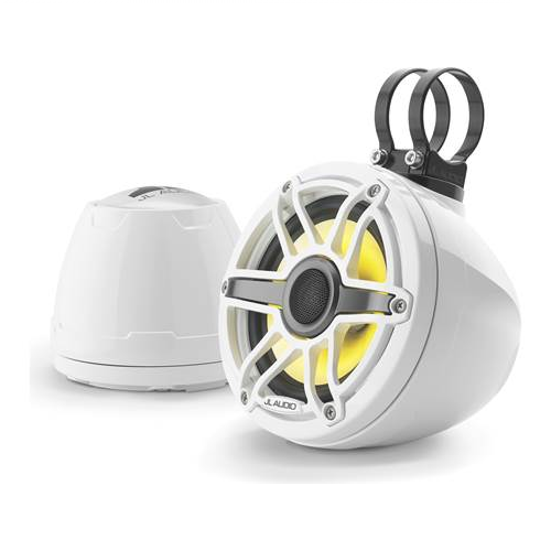 JL AUDIO M6 Series 6-1/2" VEX Wakeboard Tower Speakers LED Lighting Gloss White With White Sport Grilles, Pair (93412) - Extreme Electronics
