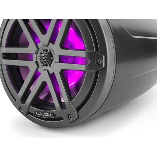 JL AUDIO M3 7.7" Satin Black Enclosed Marine Coaxial Speakers With LED Lighting and Gunmetal Sport Grille, Pair (93537) - Extreme Electronics