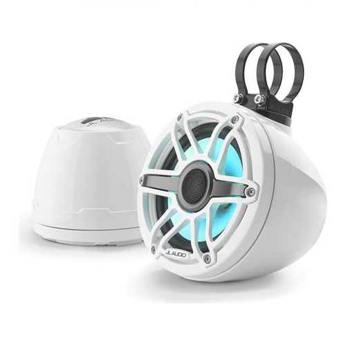 JL AUDIO M6 Series 6-1/2" VEX Wakeboard Tower Speakers LED Lighting Gloss White With White Sport Grilles, Pair (93412) - Extreme Electronics