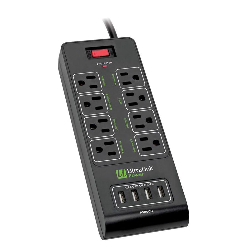 Ultralink 8 Outlet 4 USB 4.2A Surge Protector (PS800U) - Extreme Electronics