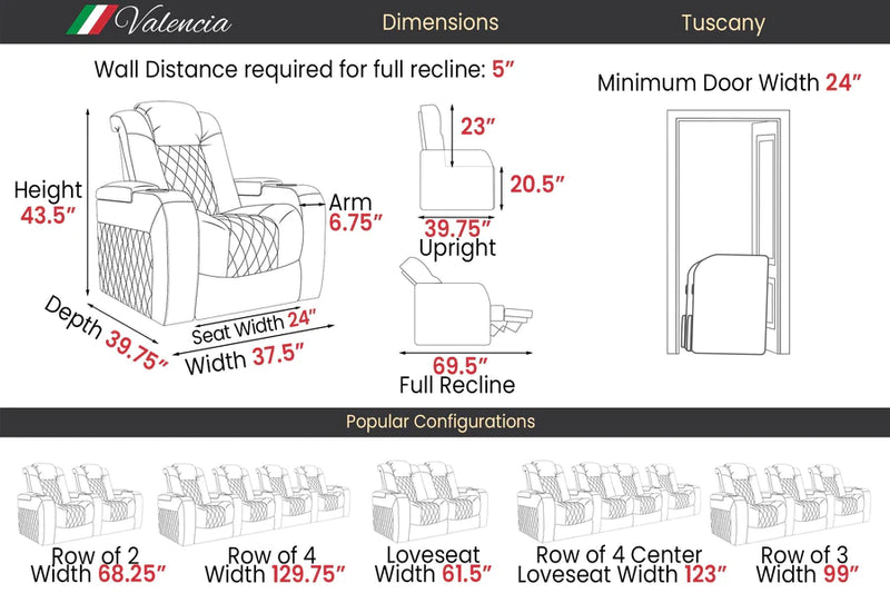 Valencia Tuscany Single Theater Seating (TUSCANY) Single - Extreme Electronics