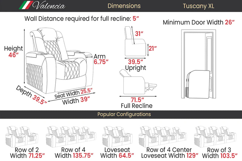 Valencia Tuscany XL Big and Tall Series Theater Seating (TUSCANYXL) Pair - Extreme Electronics