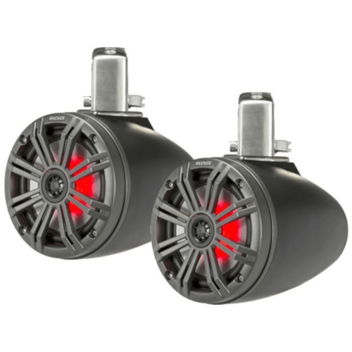 KICKER Marine 6-1/2" Wakeboard Tower Speakers With LED Lighting Charcoal Black, Pair (45KMTC65) - Extreme Electronics