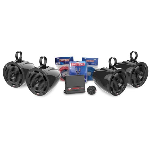 MTX AUDIO 2 Channel Amplifier and 4 Roll Cage Speaker Audio Package (BORVKIT2) - Extreme Electronics